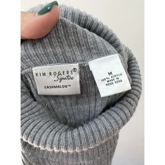 Kim Rogers Cashmalon Gray Cable Knit Sweater Turtleneck Womens Medium - Picture 7 of 7